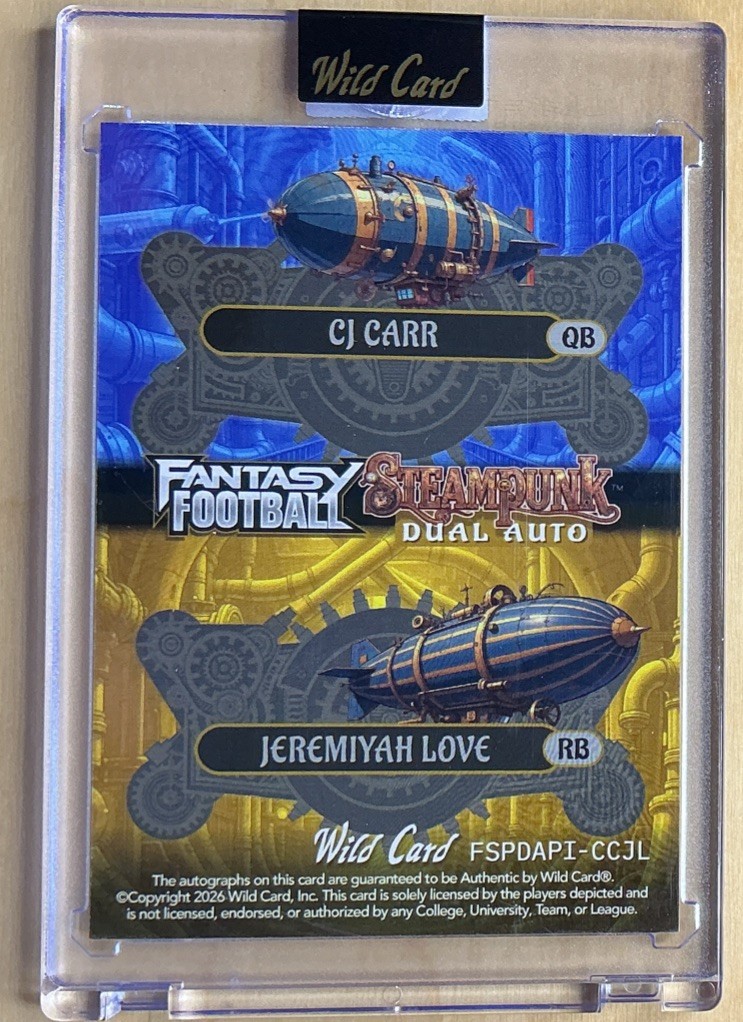 🔥Wild Card 2026 Fantasy Football Steampunk Dual Auto 1/1 CJ Carr Jeremiyah Love view 2