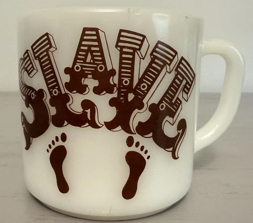 Federal Glass Slave Coffee Cup Mug Milk Glass White Brown Vintage