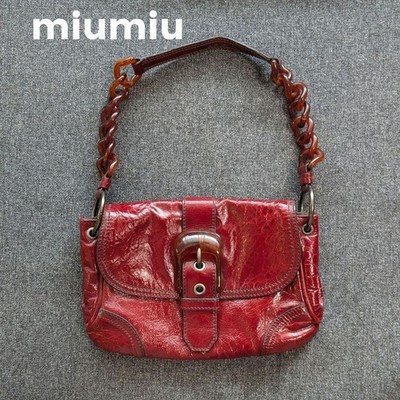 MIU MIU Red Enamel Leather Chain Shoulder Bag 90s Archive