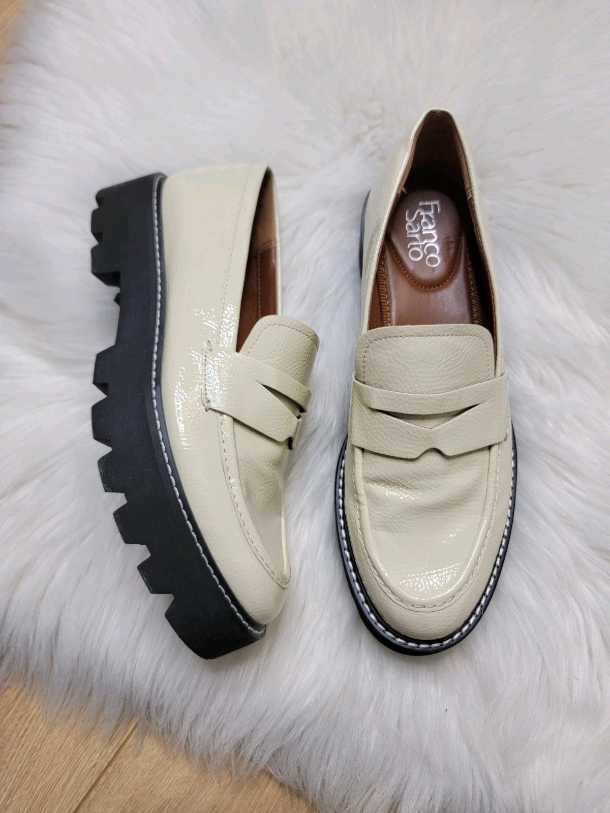 SAOLA Mocassino Franco Sarto Balin Lug Sole Penny plateau panna grossa donna taglia 8