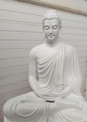 Large Buddha Sitting on Lotus Statue White 12.6'' High Made In Vietnam Fair Trade