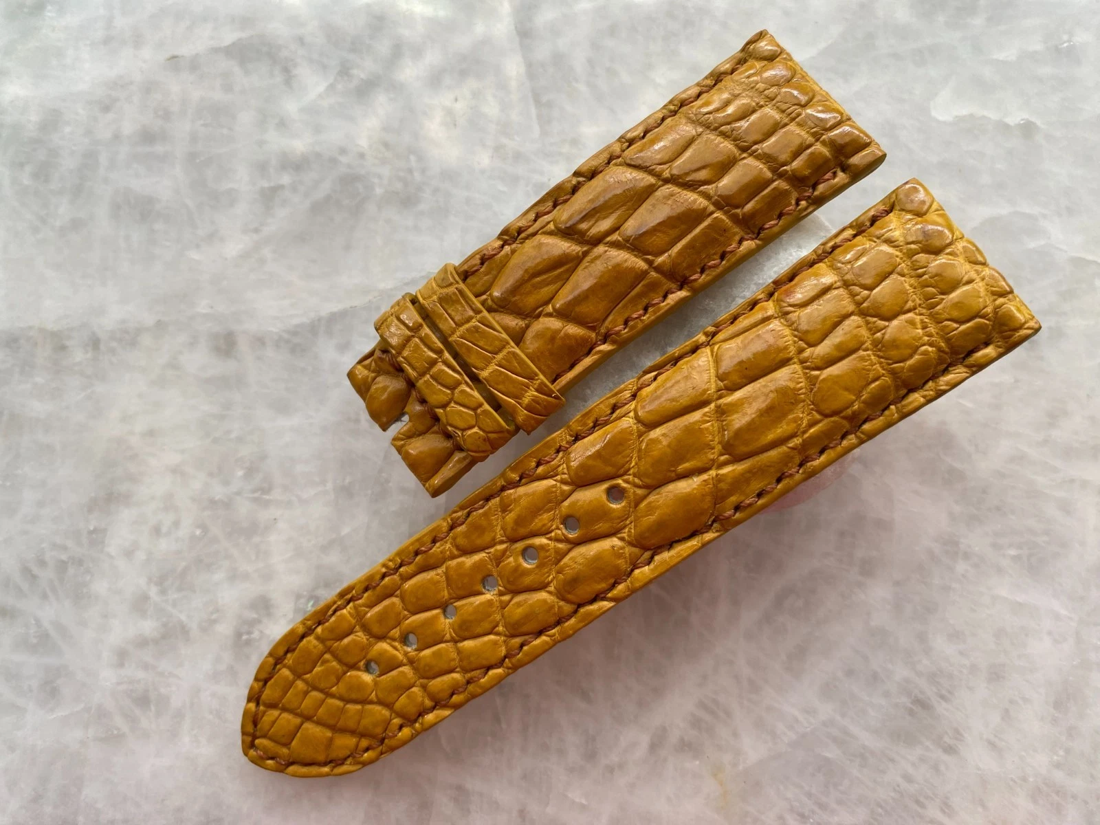 24mm/22mm Yellow Alligator Crocodile Print Leather Watch Strap Band