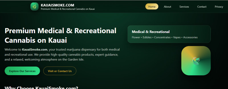 Brandable Medical Marijuana dispensary or bbq domain name KauaiSmoke.com