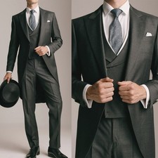 Tailcoat Men Suits Slim Fit Peak Lapel Single Breasted Formal Business Wedding