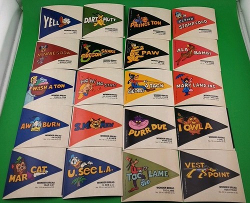 1975 Crazy College Pennants WONDER BREAD WALT DISNEY - 20 Unused Stickers