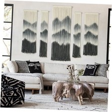 Large Macrame Wall Hanging 5Pcs Handmade Dip-Dyed Mountain Wall Decor black1