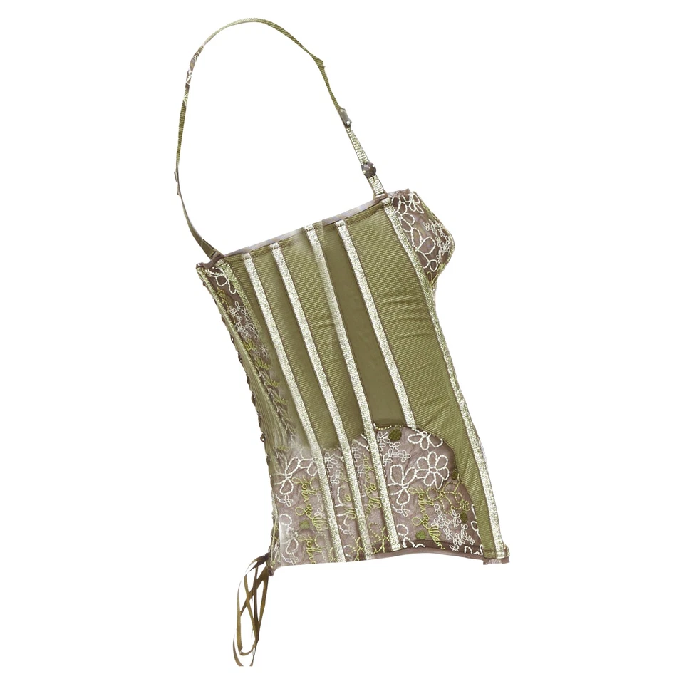 Raro Corsé Bustier John Galliano Vintage Oro Verde Encaje Transparente Deshuesado A S Foto 4 de 4