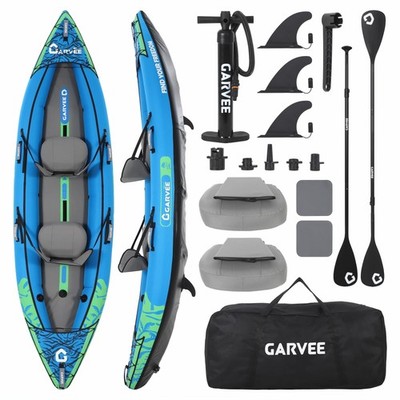 GARVEE Inflatable Kayak 12FT Tandem Kayak with 2 Seats 2 Paddles Pump Bag 450lbs