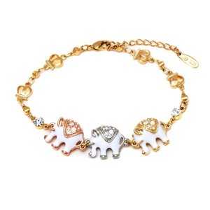 Authentic 18k Gold Plated Triple Elephant 3-Tone Color Charm Jewelry Bracelet