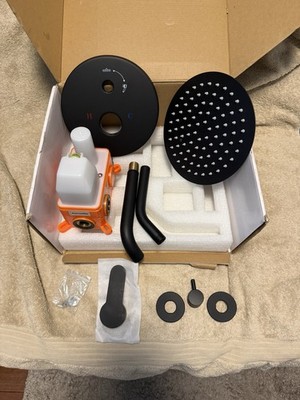 Matte Black 8'' Round Rainfall Shower System with one Hand Control & Valve Kit