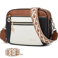 Crossbody Purse for Women Small Crossbody Bags Trendy Vegan Beige With Brown