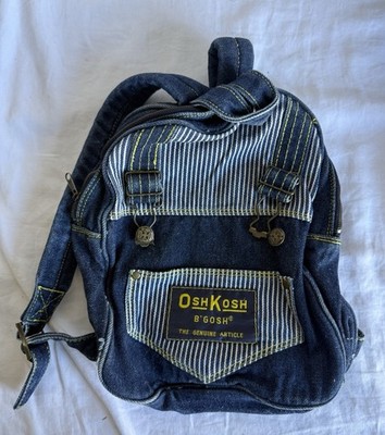 Vintage Mini OshKosh B Gosh Denim Jean Railroad Striped Overall Backpack 10x8x2