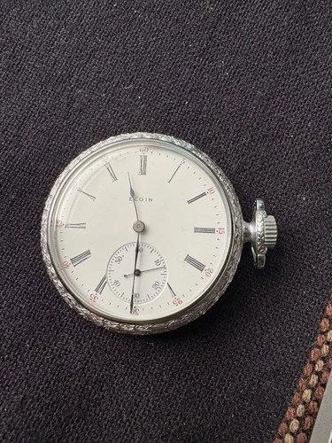 Antique Elgin Silver Engraved Pocket Watch, Battery Dead