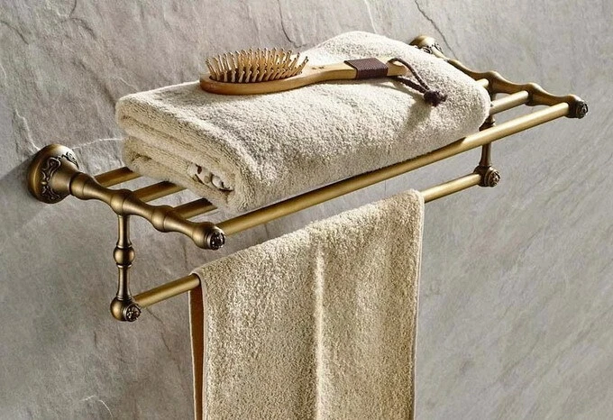 Antique Brass Wall Mounted Bathroom Towel Rack Rail Holder Storage Shelf