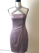 Love Culture Soft Rose Embellished Halter Satin Bodycon Mini Women Dress Size M