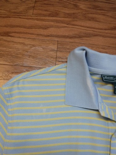 Master Collection Yellow Striped on Blue Short/S Pima Cotton Collar Shirt Men L - Picture 11 of 12