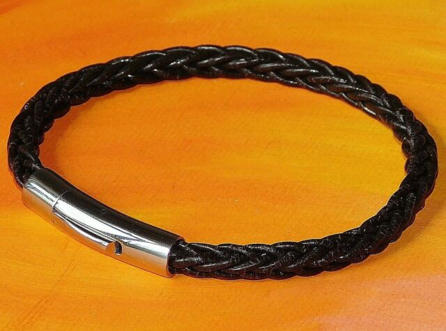 Mens /Ladies 4mm Brown braided leather & stainless steel bracelet - Lyme Bay Art Mens /Ladies 4mm Brown braided leather & stainless steel bracelet - Lyme Bay Art