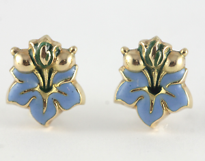 Victorian Enamel Earrings 18k Yellow gold Floral Posey Pierced Victorian Enamel Earrings 18k Yellow gold Floral Posey Pierced