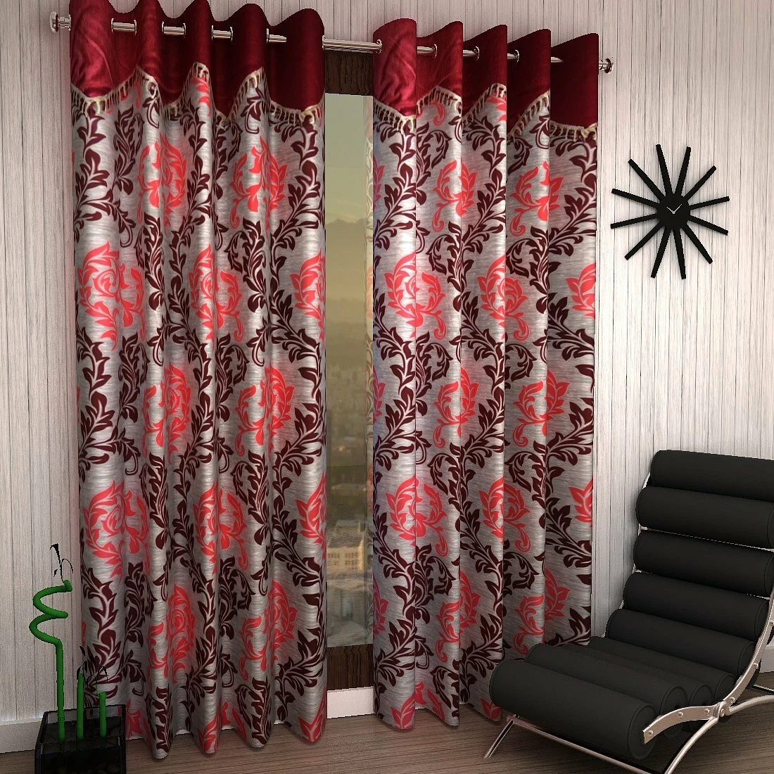 Nuovo 2 Pezzi Occhiello Poliestere Porta Tendine Set - 2,1 M Bordeaux