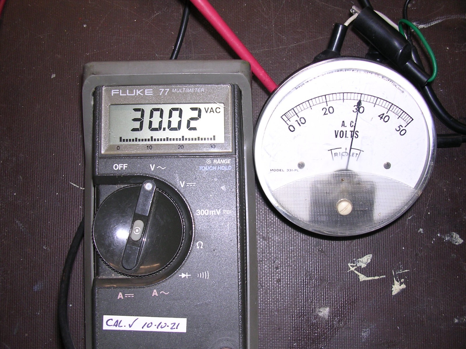 Vintage Triplett Model 331-PL 0-50 VAC Panel Meter, 3 1/2" Dia. - Tested