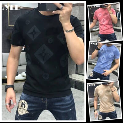 New Fashion Trend Stars Hot Diamonds Rhinestone Summer Luxury Men Cotton T-Shirt