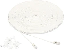 Cat 6 Ethernet RJ45 10Gbps Flat Cable 100 Ft Outdoor&Indoor White Solid Patch...