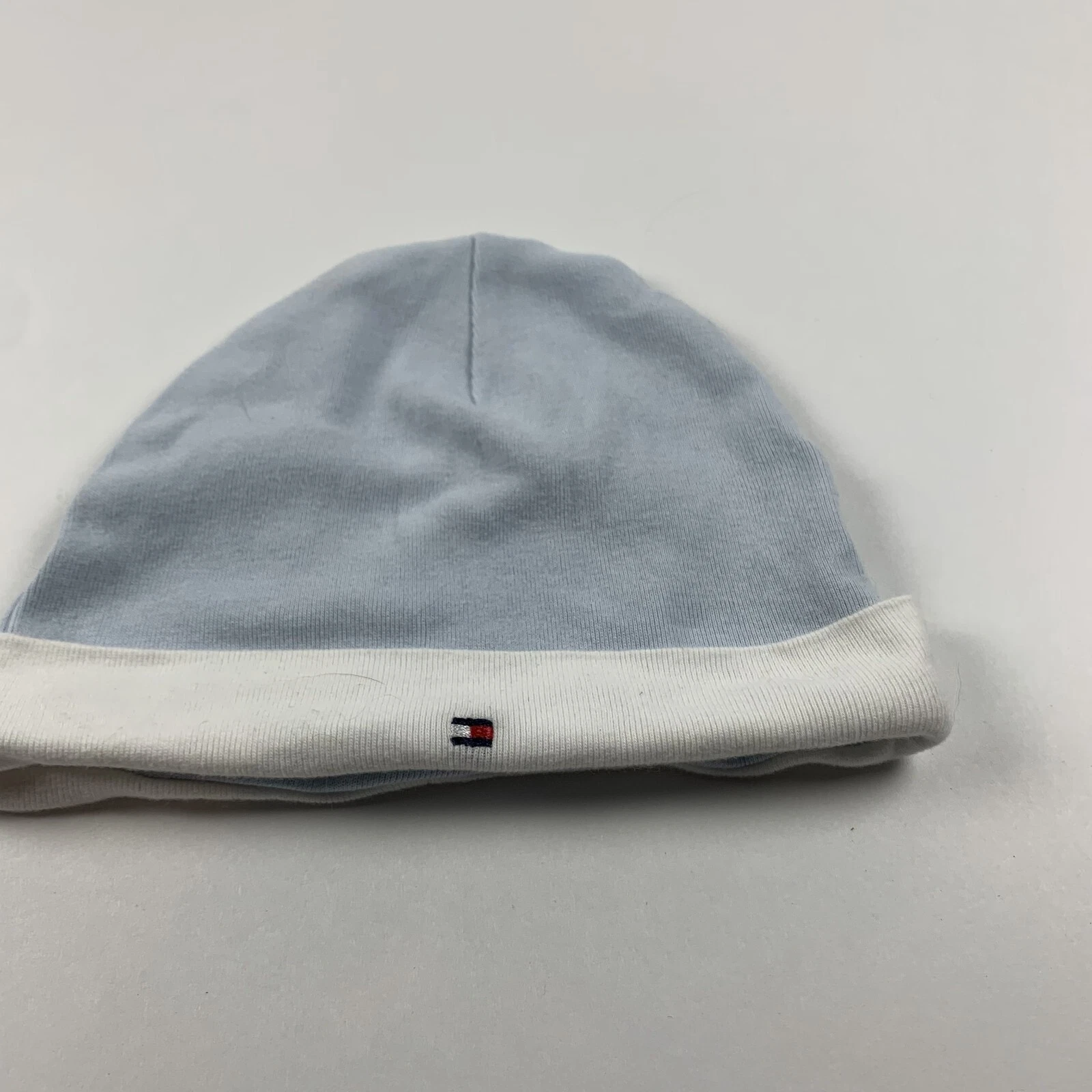 VTG Tommy Hilfiger Beanie Hat Toddler 3-9 M Blue Cotton Stretch Cuffed Knit 8297