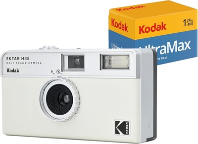 Compact EKTAR H35 Off-White Half-Frame Camera with Built-In Flash & 24EXP Film