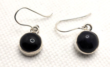 Natural Black Onyx Dangle Earrings 925 Sterling Silver 1" Drop 11mm Diameter