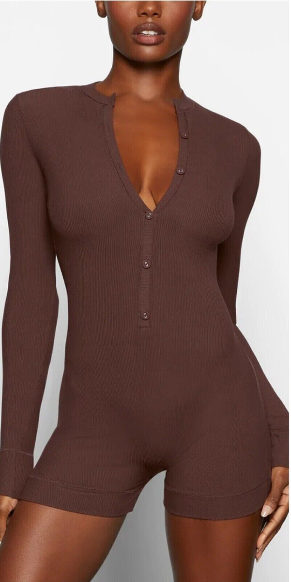 Skims 0775 Soft Lounge Button Up Henley One-Piece Jumpsuit