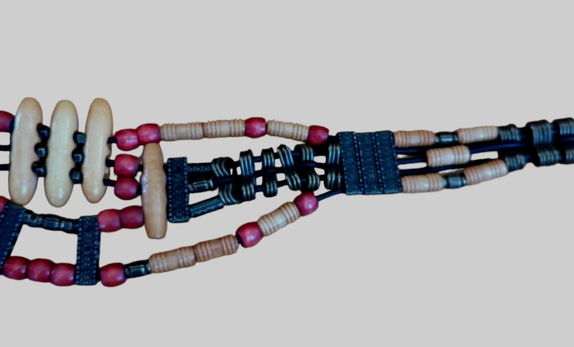 Vintage Boho Belt Chunky Wood Beads Metal Chains 39 X 4 NOS  display picture 1