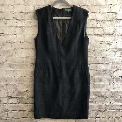 United Colors of Benetton Black Tweed V-Neck Sleeveless Sheath Dress Size 44 M/L