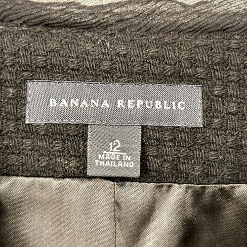 Banana Republic Raw Hem Blazer Black Woven Size 12 Wool - Picture 4 of 15
