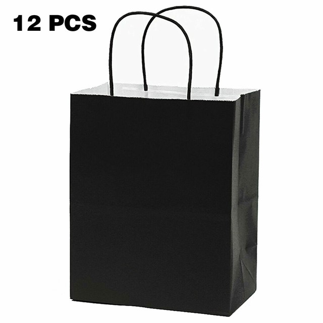 12 PCS MEDIUM BLACK PAPER GIFT KRAFT BAGS FAVOR BAGS 8" X 10" X 4.5" eBay