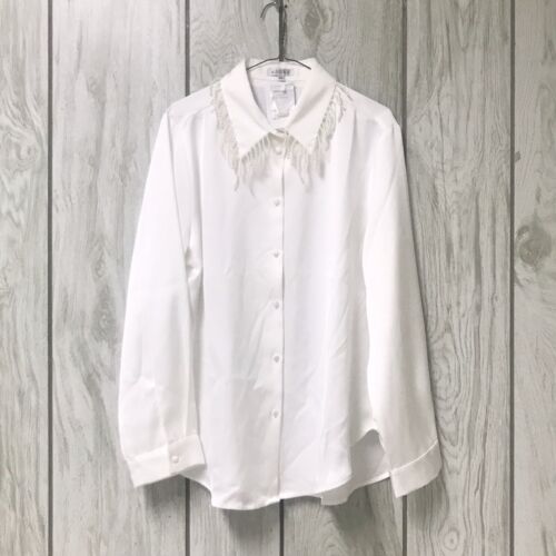 Adore Women White Pearl Collar Button-Up Long Sleeve Top Blouse XL - Picture 2 of 7