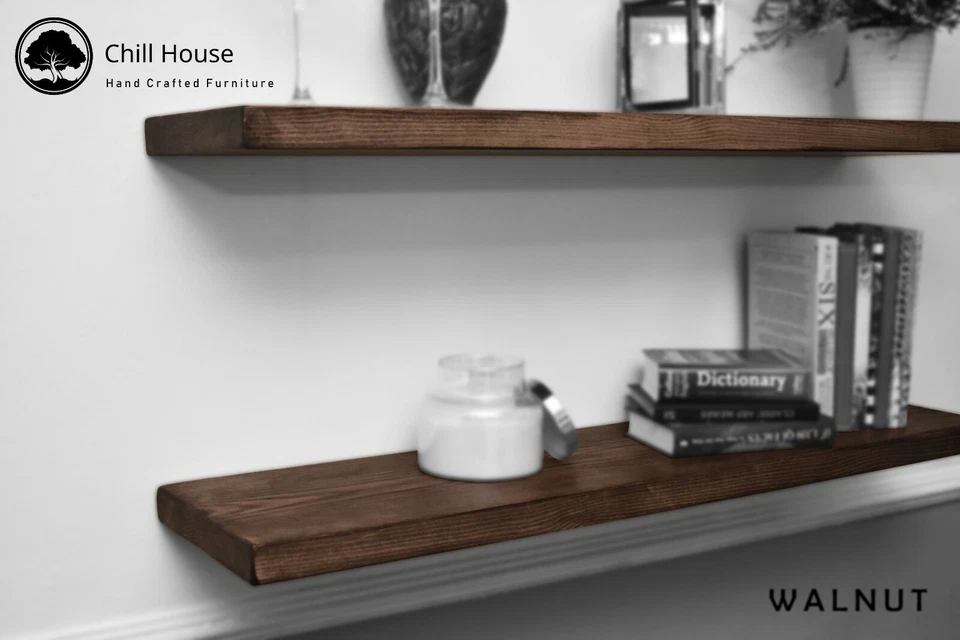 Rustic Floating Shelf Wood Solid Chunky Handmade with Brackets 9x1.5 - Image 4 of 4
