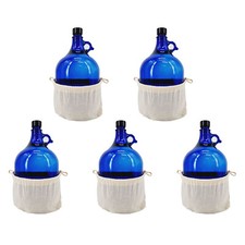 Glasballon blau 5 Liter mit Baumwollbeutel-Natur 5er-Set