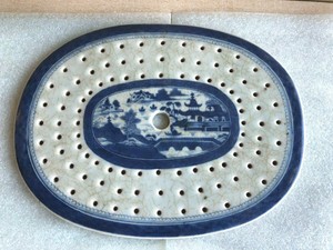 Chinese antique blue and white Canton strainer or flat dish 19th C