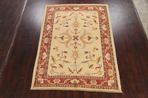 Floral Oushak-Chobi Oriental Zone Tapis Dîner Pièce Noués à la Main Laine 7 'X9' - Picture 2 of 20