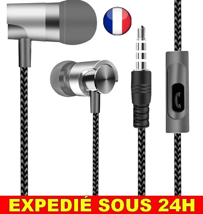 Lot de 2 écouteurs intra-auriculaires 3,5 mm avec microphone, câble