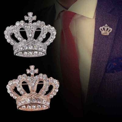 Neu Imperial Kristall Gold Royal Krone Hemd Kragen Anzug Brosche Hochzeit Anstecknadel