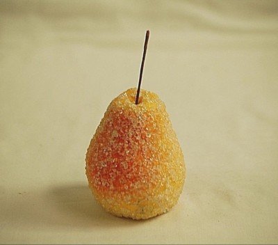 Sparkly Sugar Coated Pear Shiny Christmas Ornament Bowl Display b