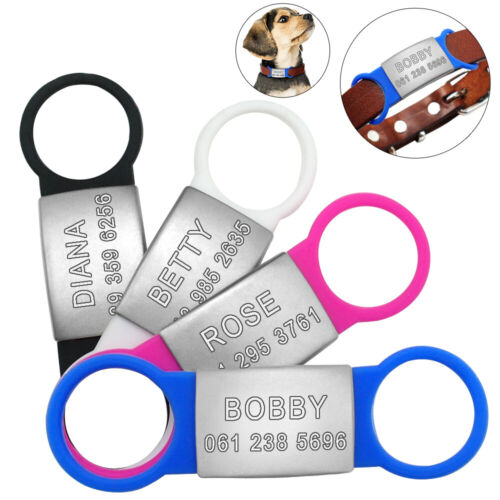 2pcs Silent Silicone Personalised Dog Tag Pet Collar Name Tags Engraved ID Disc - Zdjęcie 1 z 18