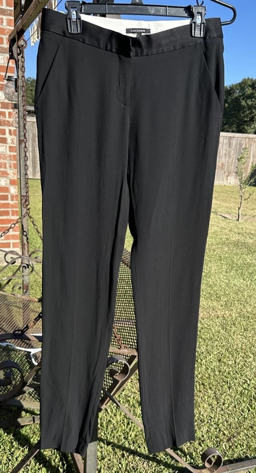 Pantalones para mujer Tara Jarmon negros talla US 4 (EUR 38) gancho con cremallera bolsillo frontal Foto 3 de 4