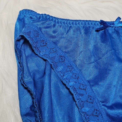 Vintage Silky Nylon Panty Royal Blue Sissy Lace Soft Brief Size Small Hip 32-36" - Picture 4 of 17