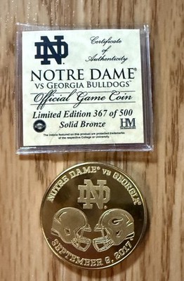 Notre Dame Football 2017 Team Issued Vs Georgia Official Flip Coin COA