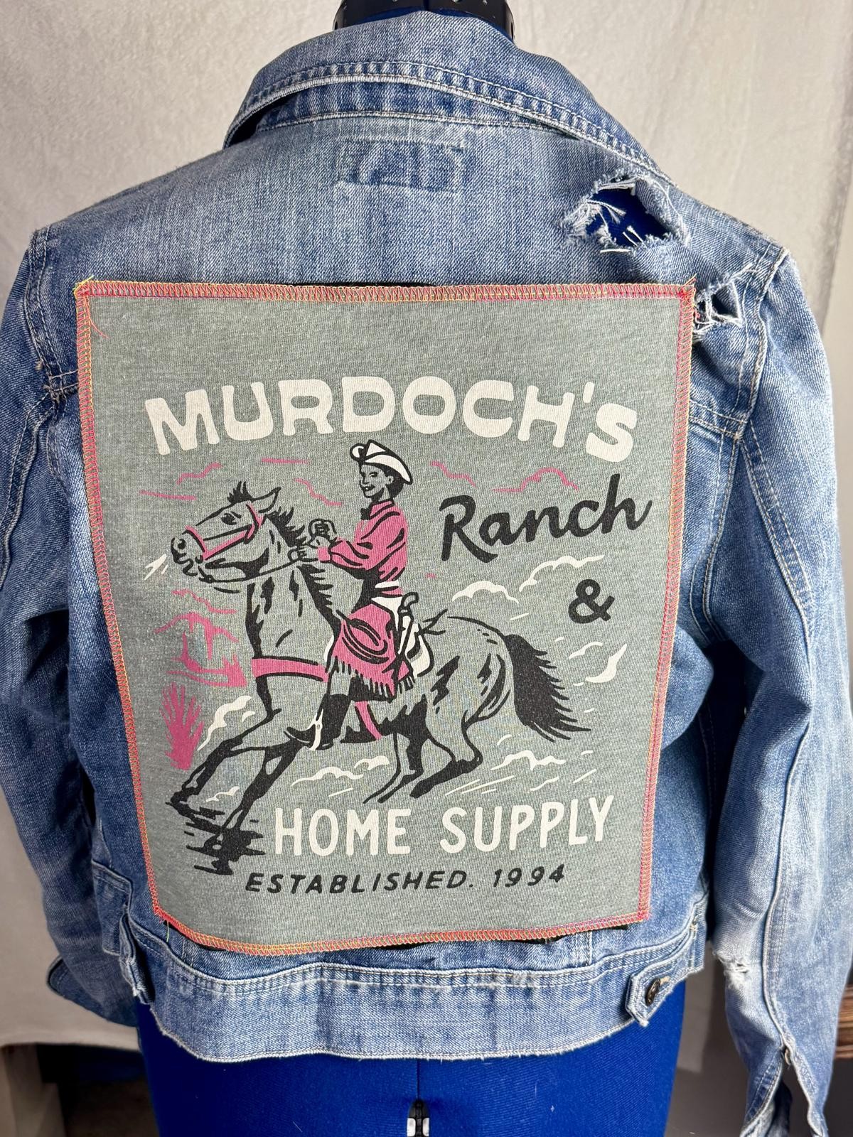 two face threads changeable patch cropped denim j… - image 2