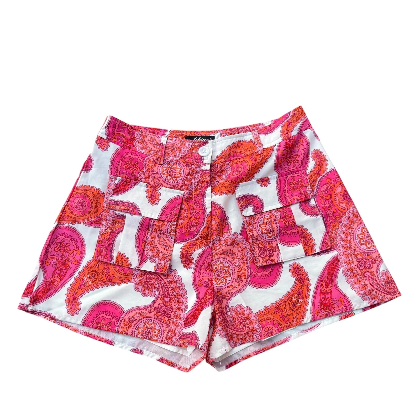 Athina Paisley Print Shorts High Waist Pockets Retro Festival Summer Medium