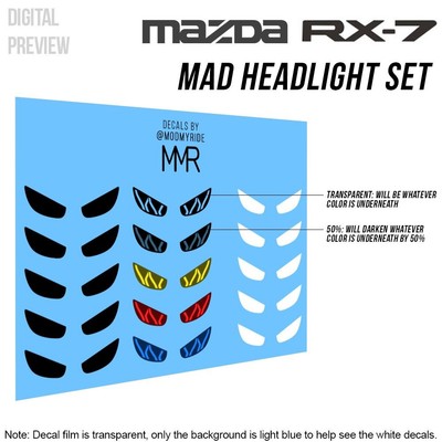 1/64 Scale MAZDA FD RX7 Custom Waterslide Decals Headlight Taillight for Hot