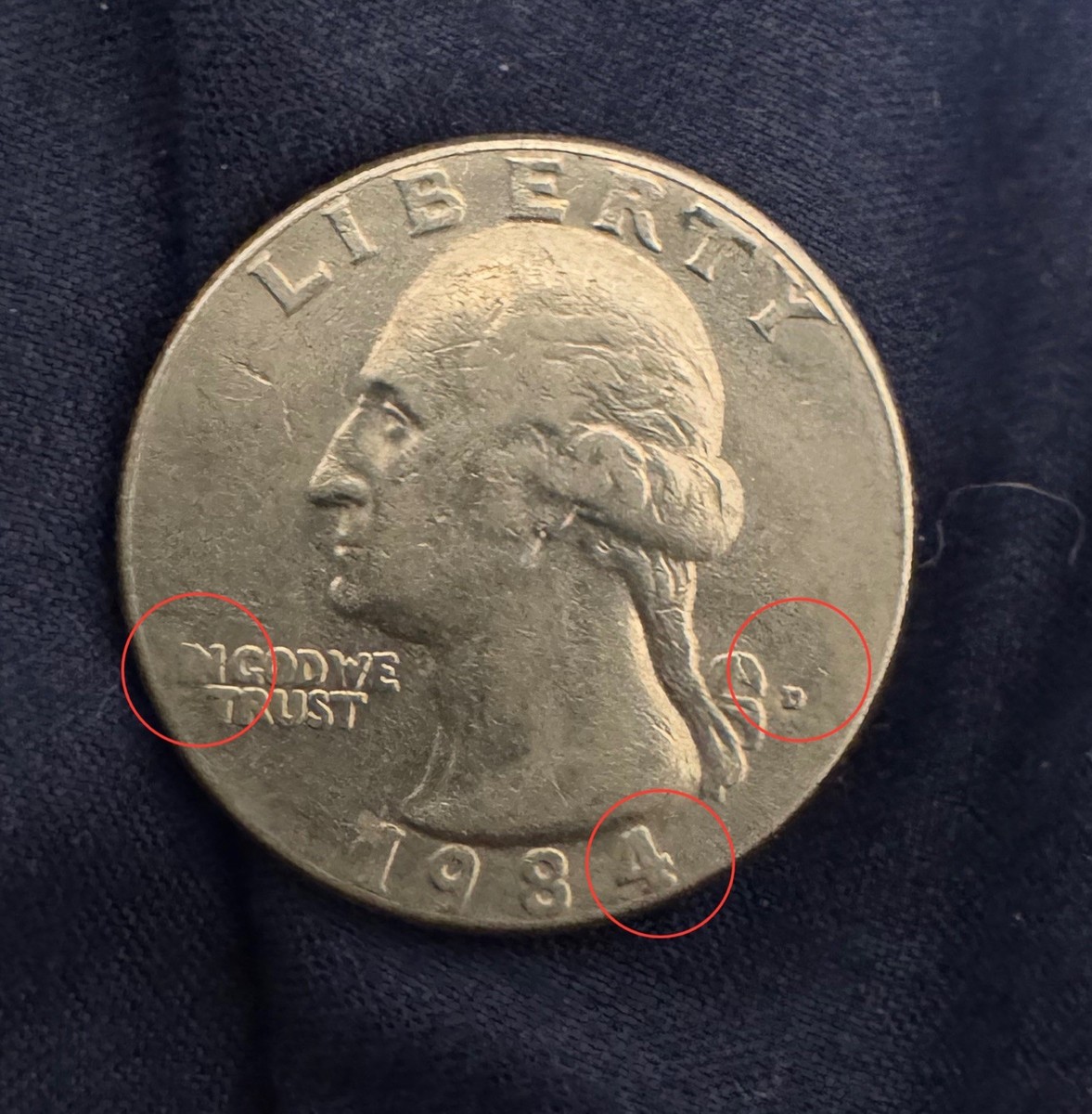 1984 D Washington Quarter (D) Print Error Coin Great (Rare) 'in